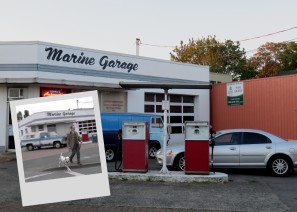 Marine Garage. There is Archie and Pongo crossing Moncton Street where the garage is located