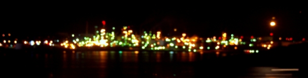Looked pretty even if it was blurry. These are actually lights from an oil refinery.
